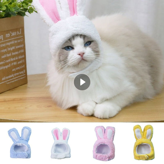 Cute Cat Headgear Bunny Drag Hat Cat Dog Headwear Costume Performance PhotoProps Funny Pet Hat Rabbit Ears Cosplay Warm Hood
