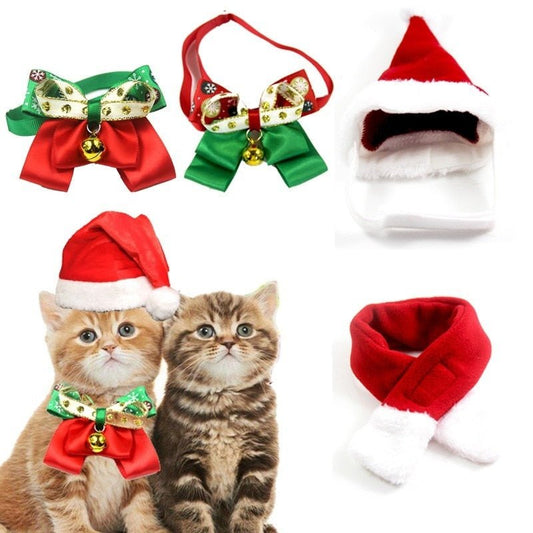 Dog Bell Bow Tie Cat Collar Christmas Hat Scarf Christmas Fleece Set Halloween Pet Costume Pet Accessories